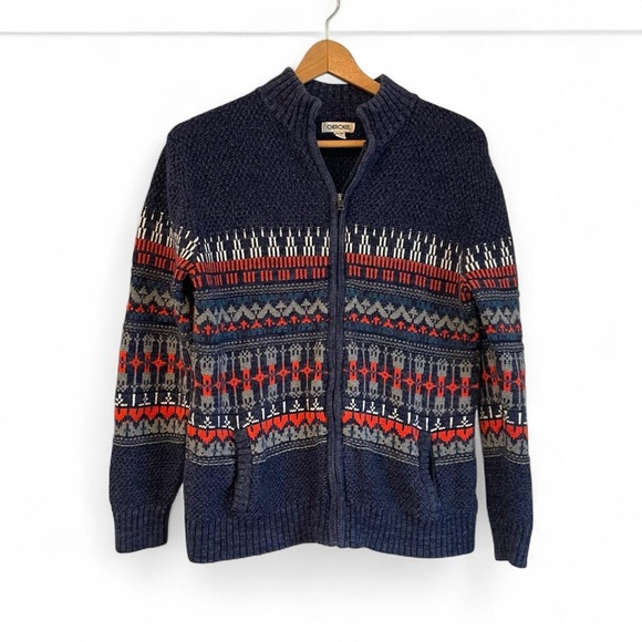 Cherokee Womens XL Full Zip 100% Cotton Nordic Fair Isle Winter Cardigan Sweater - Picture 1 of 4